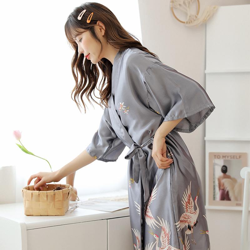 Pajamas Women's Summer Sexy Ladies Ice Silk Nightgown Medium Sleeve Large Size Bathrobe Silk Bridal Morning Gown
