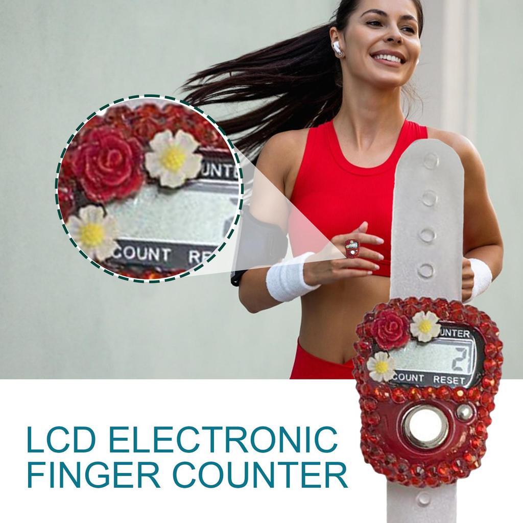 Fingerklicker Zähler Blume Strass Design LCD Display Nummernverfolgung Aufzeichnung Ring Verstellbar Zurücksetzbar Zählwerk