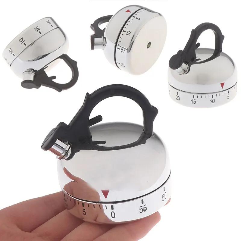 1pc White Kitchen Timer Alarm Mechanical Kettle Shaped Timer Clock Counting 60 Minutes Cuisine Kettle Styling Clockwork Timer