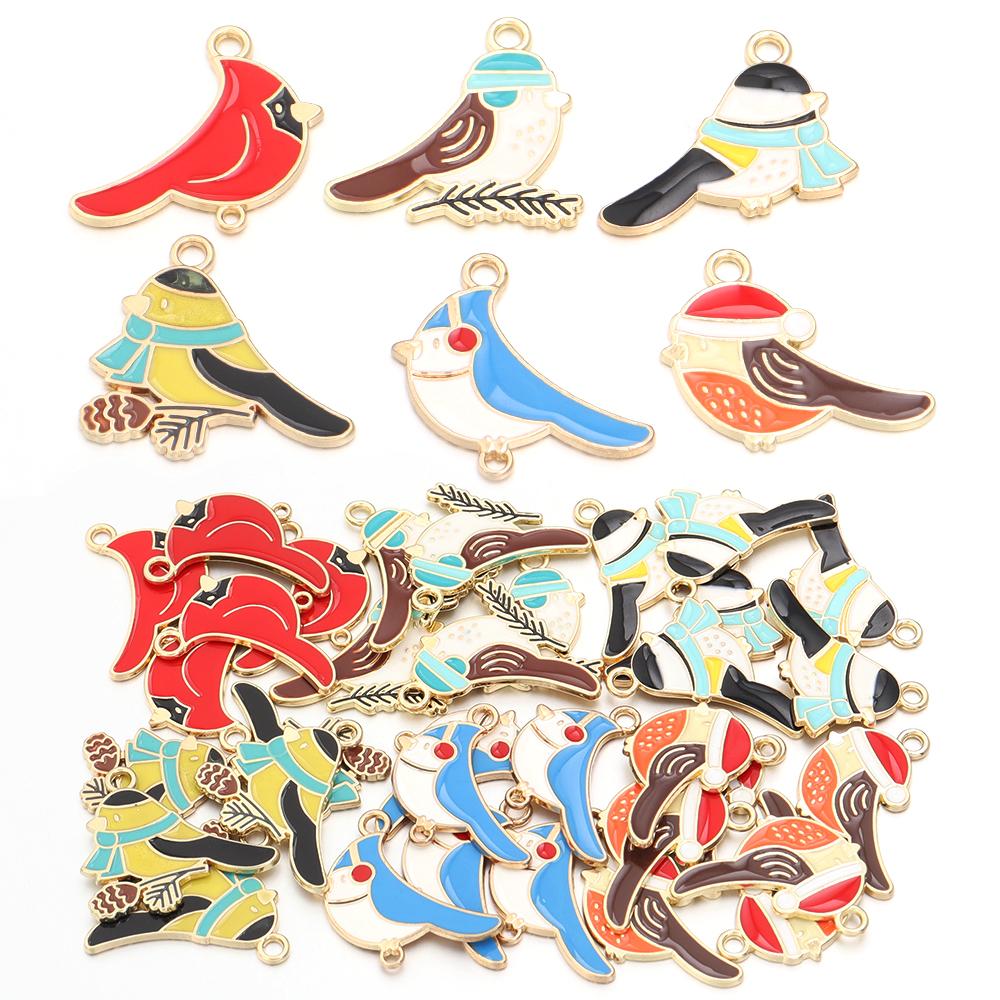 10Pcs Alloy Bird Series Charms Color Cute Dripping Oil Pendant Bead DIY Bracelet Necklace Keychain Jewelry Making Accessories