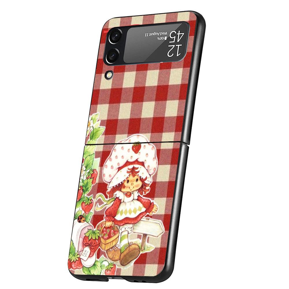 Cute Strawberry Girl Cover Phone Case For Samsung Galaxy Z Flip 7 6 5 4 3 5G Flip7 Flip6 Flip5 Flip4 Flip3 Black Fundas Shell