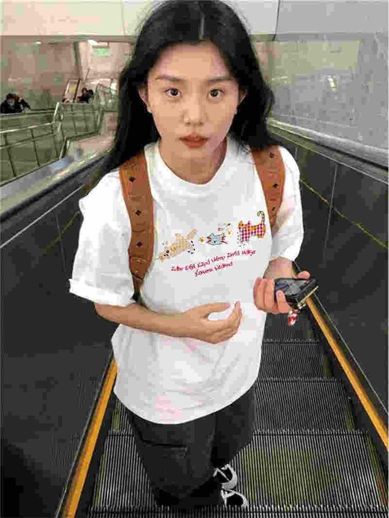 Plus Size Summer Cotton Short-Sleeve Women's T-Shirt with Trendy Shoulder Design