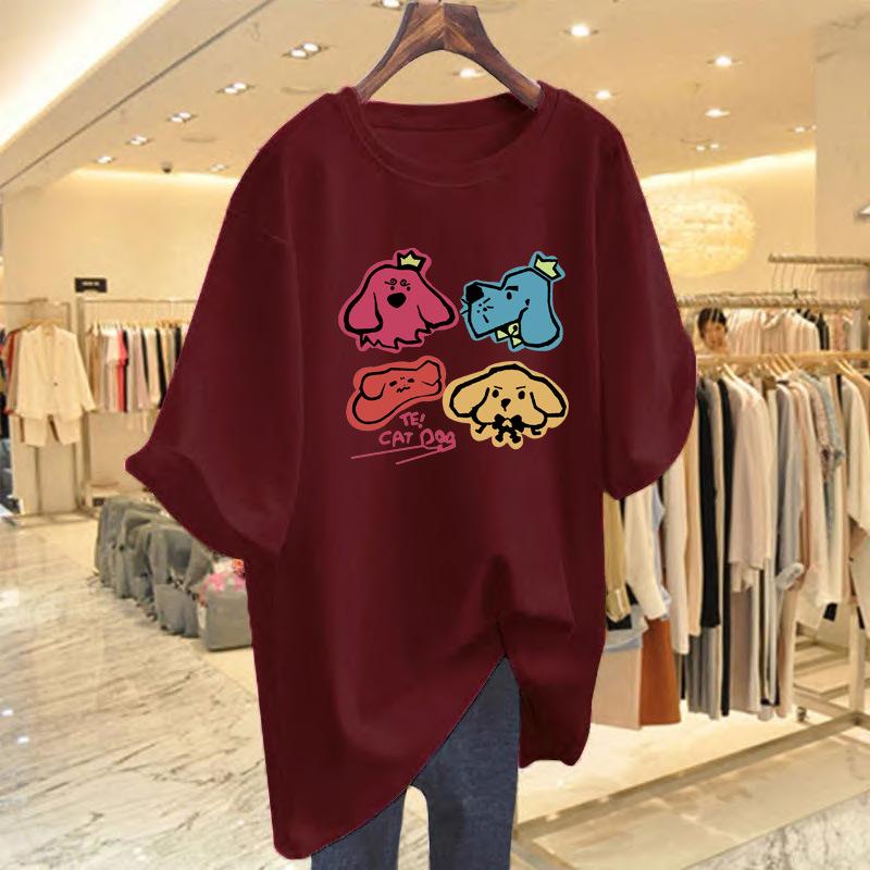 Funny Puppy Printed Cotton Short Sleeve T-Shirt Women's 2025 New Summer Dress Large Size Versatile Half Sleeve Top Women