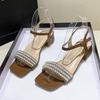 Fashion 2025Summer Fashion Crystal Women Mid Heels Sandals Elegant Heeled Shoes  Chunky Pumps Square Toe Shallow Buckle Chaussures Femme