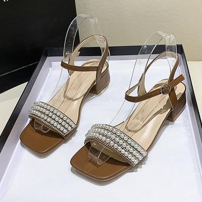 Moda 2025 Moda de Verano Sandalias de Tacón Medio de Cristal para Mujer Zapatos de Tacón Elegantes Zapatos de Plataforma Gruesa Punta Cuadrada Hebilla Baja Chaussures Femme