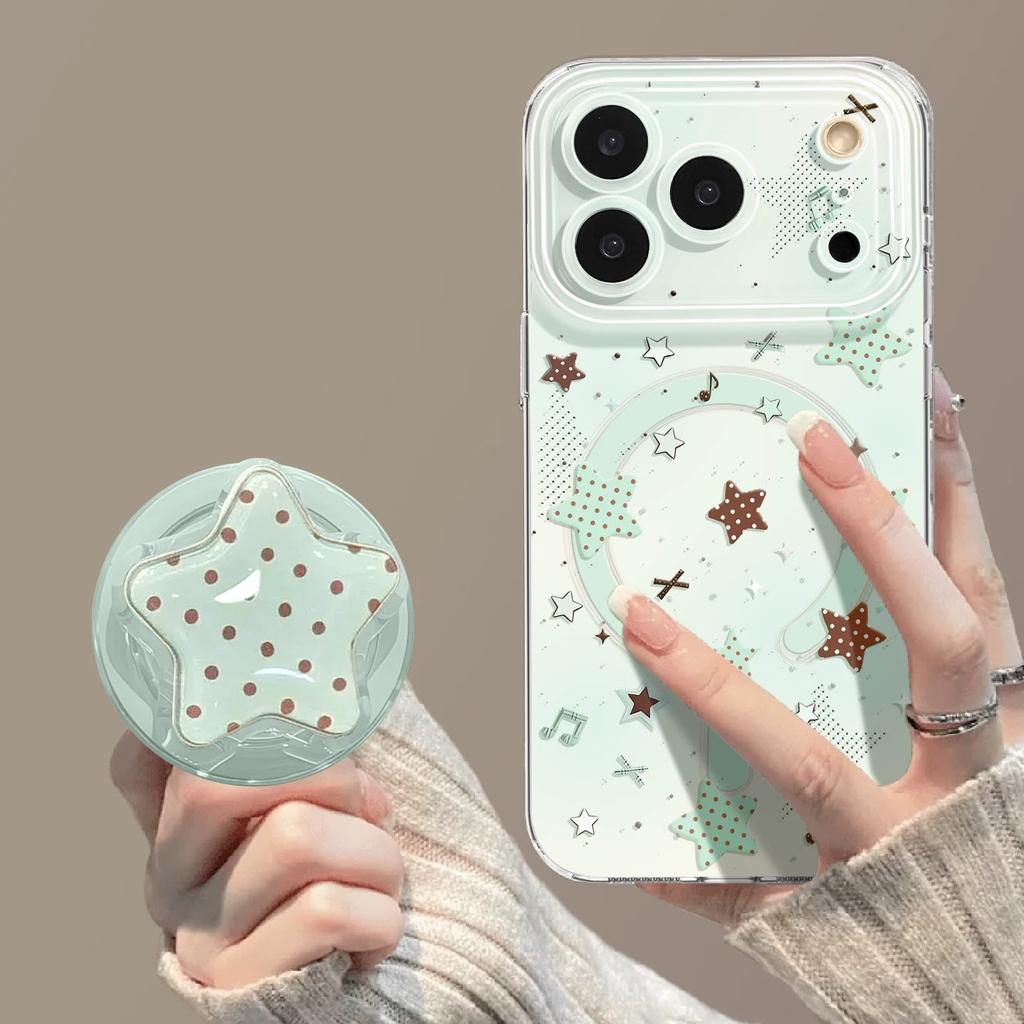 Polka dot star summer mobile phone case is suitable for iphone17 Apple 16promax magnetic tape bracket 15/14 sets