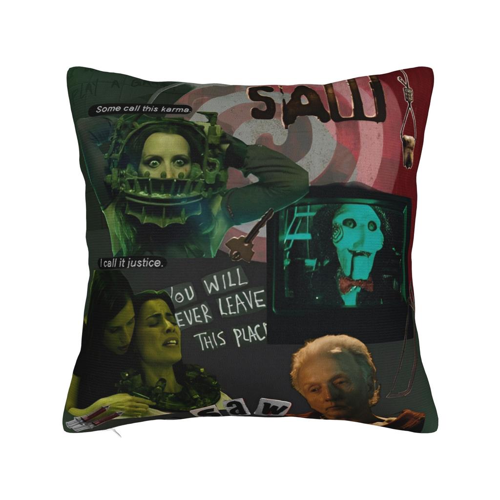 Bedruckte Säge-Jigsaw-Horrorfilm-Kissenbezug Polyester-Kissenbezug Dekoration Halloween Gothic-Kissenbezug Bezug Stuhl Reißverschluss
