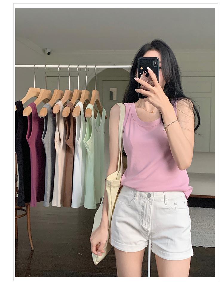 Women's Summer Slimming Vest, Large Size, Short Style, Sleeveless, Anti-Exposure, Threaded Design, Model 8008#