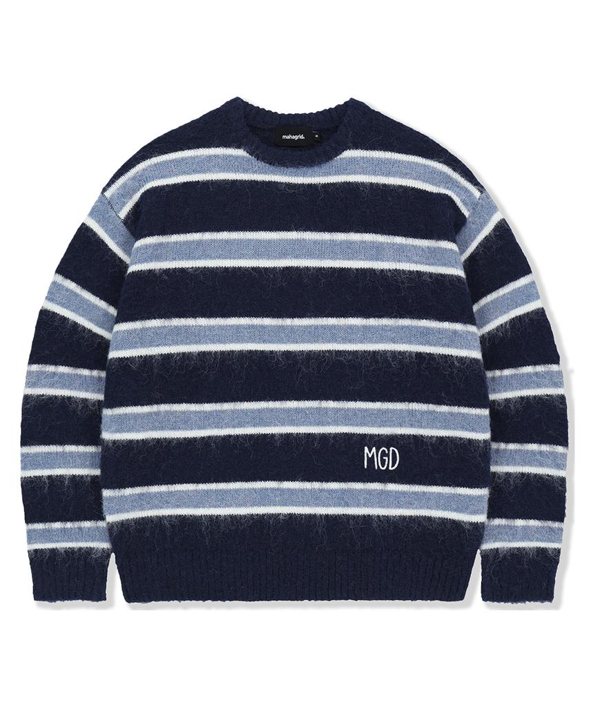 MAHAGRID Hairy Stripe Knit Sweater Navy(Mg2Ffmk600A)