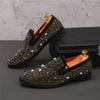Luxury Brand Designer New Men's Pointed Toe Charm Punk Rivet Rhinestone Wedding Dress Shoes Male Slip On Loafers Zapatos Hombre