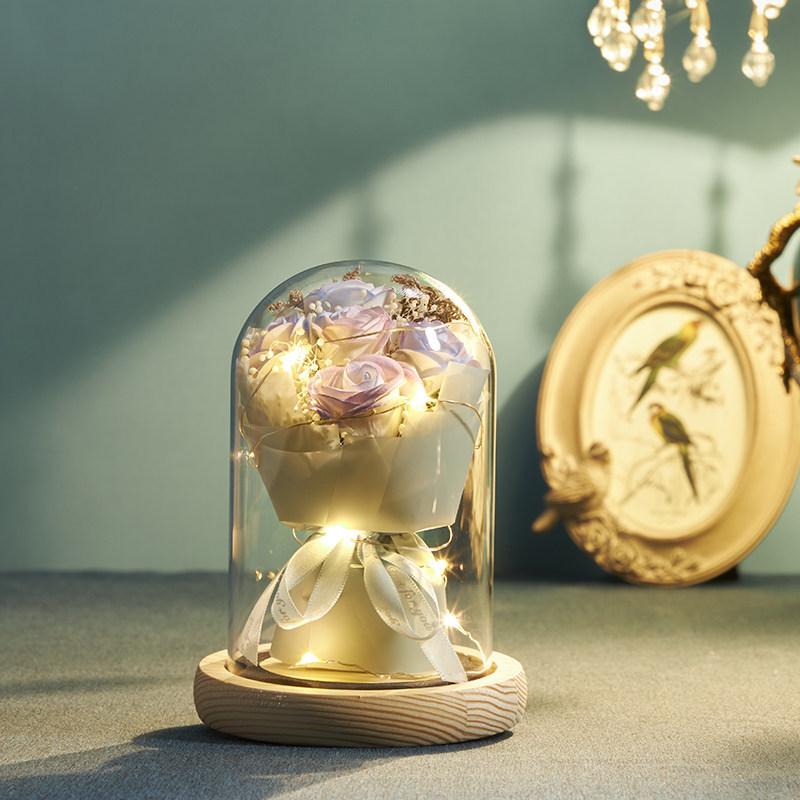 March 8th Women's Day Eternal Rose Glass Dome Bouquet - Ideal Birthday Gift for Girlfriend or Mom