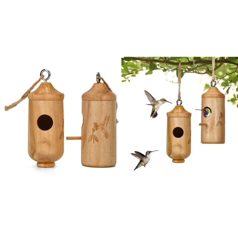 Natural Wood Bird Cages Parrots House Sleep Houses Cage with Hangings Lanyard for Garden Ornament Pet Finch Sparrows