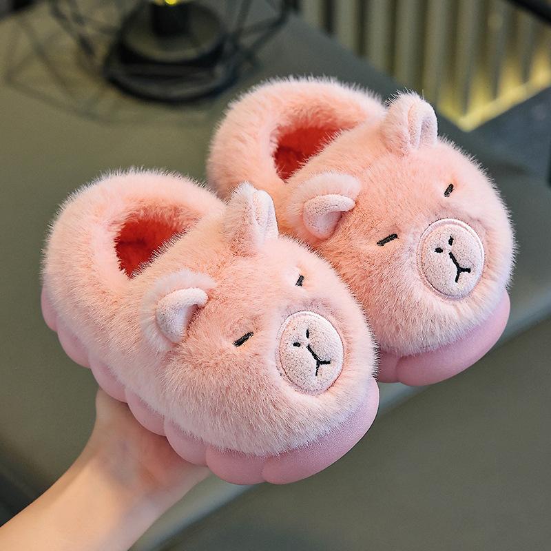 [Winter Fleece-Lined Cotton Slippers for Kids Boys Toddlers Warm Indoor Home Family Non-Slip Back-Clog Design] 24/25 size розовый