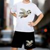 Boys 2 Piece Cartoon Turtle Print Outfit, Short Sleeve T-Shirt and Shorts Set for Kids Age 5-14,Black and White Sporty Casual Summer Clothes