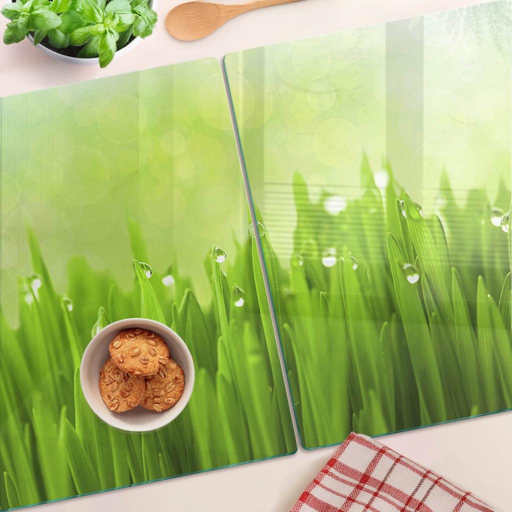 Multifunctional Decorative Glass Boards with Grass Print 2x40x52 cm