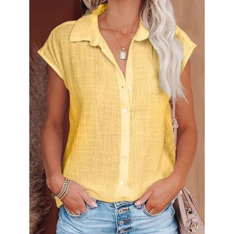 2025 Sommer Damen Lässige Weiße Bluse Einfarbig Ärmellos Lockeres Oberteil Einreihig Revers Strickjacke Femme Blusas Neu