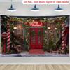 2D Merry Christmas Photography Backdrop Red Door Candy Cane Shop Front Party Background