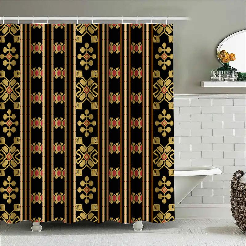 Black Gold Baroque Print Shower Curtain For Home Decor Bathroom Decor