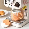 Creamy Style Biscuit Mug Ceramic High Looking Creative Cup with Lid Spoon Cute Girl Couple Drinking Water for Home Use