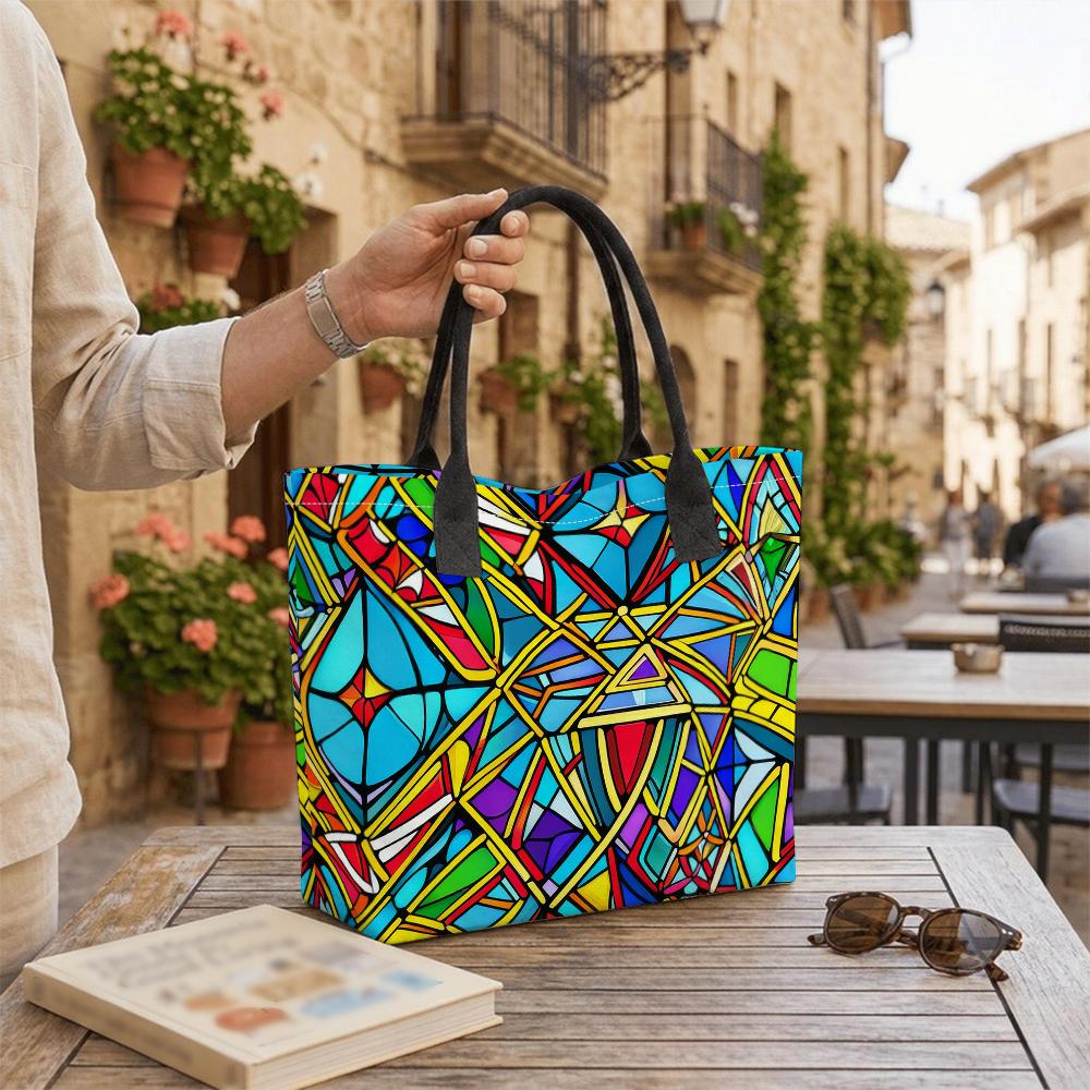 Stained Glass Colorful Tote Bag Large Capacity Casual Shoulder Bag for Daily Use Shopping Travel