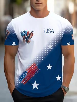 Nowość Wzór Orła Amerykańskiego Nadruk 3D Męski T-shirt Lato Szybkoschnący Casualowy Sportowy Okrągły Dekolt Krótki Rękaw Bardzo Duży Odzież Męska