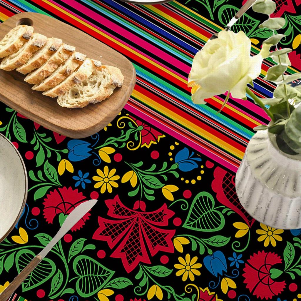 1PC Mexican Carnival Floral Printed Tablecloth, Rectangular Table Cover, Home Kitchen Dining Room Living Room Decor