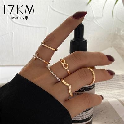 17KM Vintage Crystal Cross Infinity Rings Set for Women 2021 Trendy Star Heart Chain Knuckle Rings Chain Finger Ring Jewelry