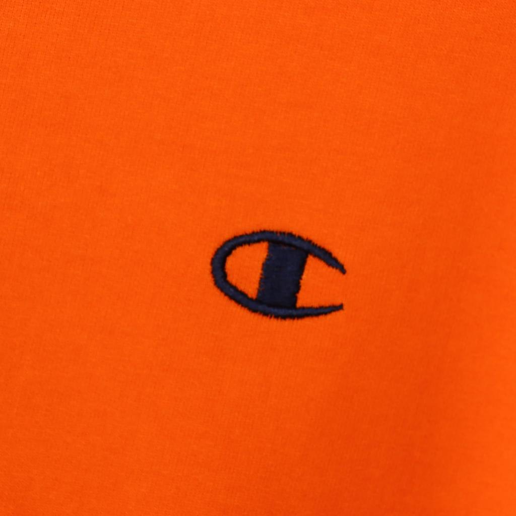 Champion Short Sleeve Ribbed Fleece Embroidered Crew Dull Women's Sweatshirt, 100% Cotton, Knit, Lining, Logo, Neck, Casual, Orange, CW-Z006