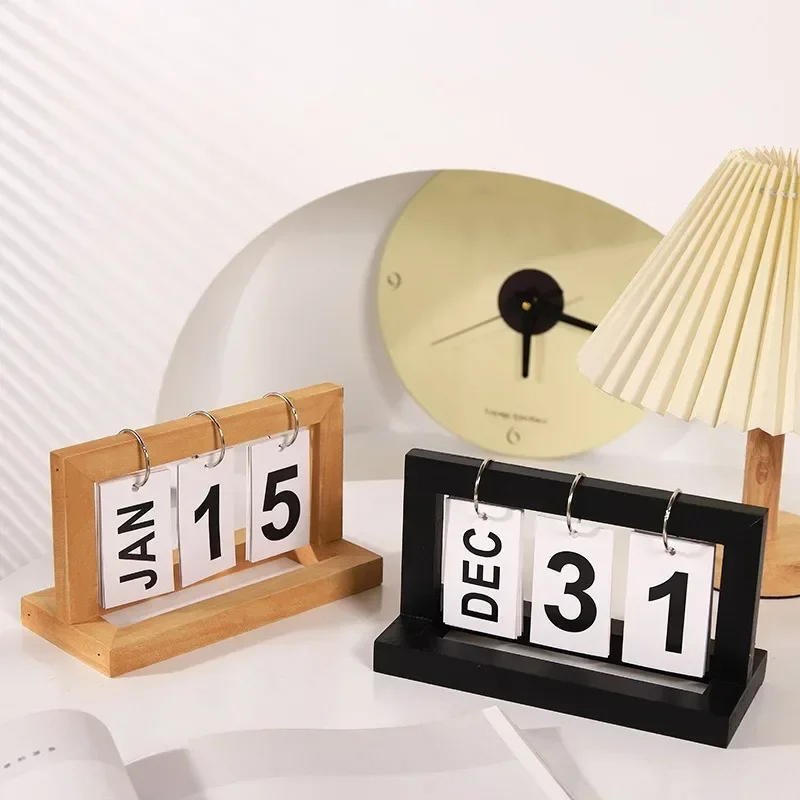 Wooden Vintage Home Calendar Cafe Desktop Decorative Rustic Ornaments DIY Flip Planner Table Perpetual Calendar Office Supplies