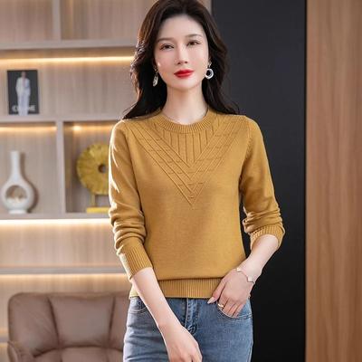 Strickpullover-Oberteil für Damen mit langen Ärmeln für Herbst und Winter, lockerer, übergroßer Schlankheitspullover mit tiefem Rundhalsausschnitt