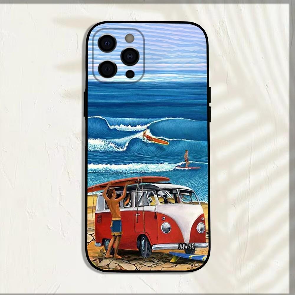 Combi Van Surf Phone Case For iPhone 15,14,13,12,11,Pro,X,XS,Max,XR,Plus,Mini Soft Black Cover