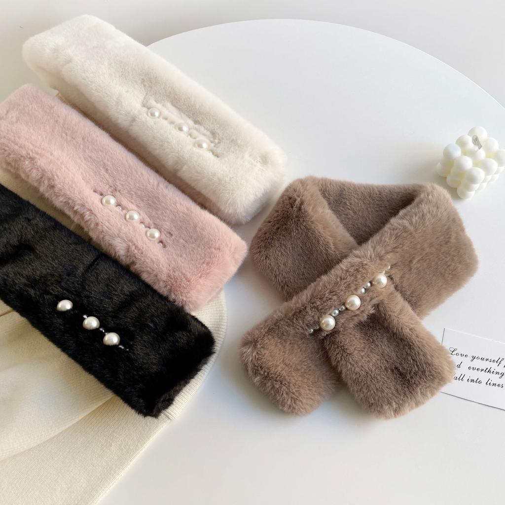 Winter Fashion Women'S Versatile Solid Color Imitation Otter Rabbit Hair Scarf Cross Plush Warm Scarf For Students