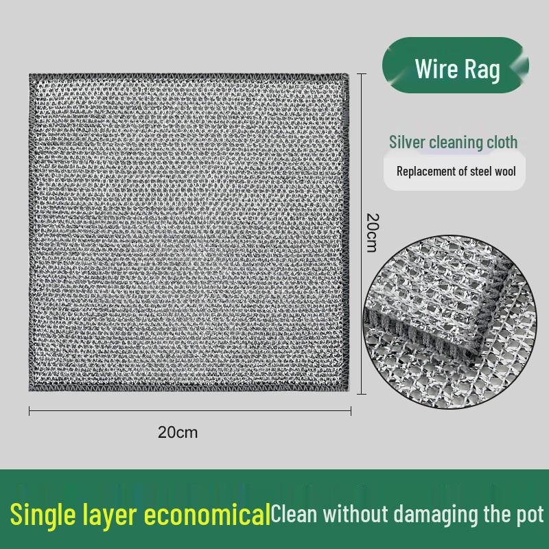 Silver Double-Sided Steel Wire Scouring Pad - Replaces Steel Wool, Non-Stick Oil Dishcloth for Kitchen Cleaning