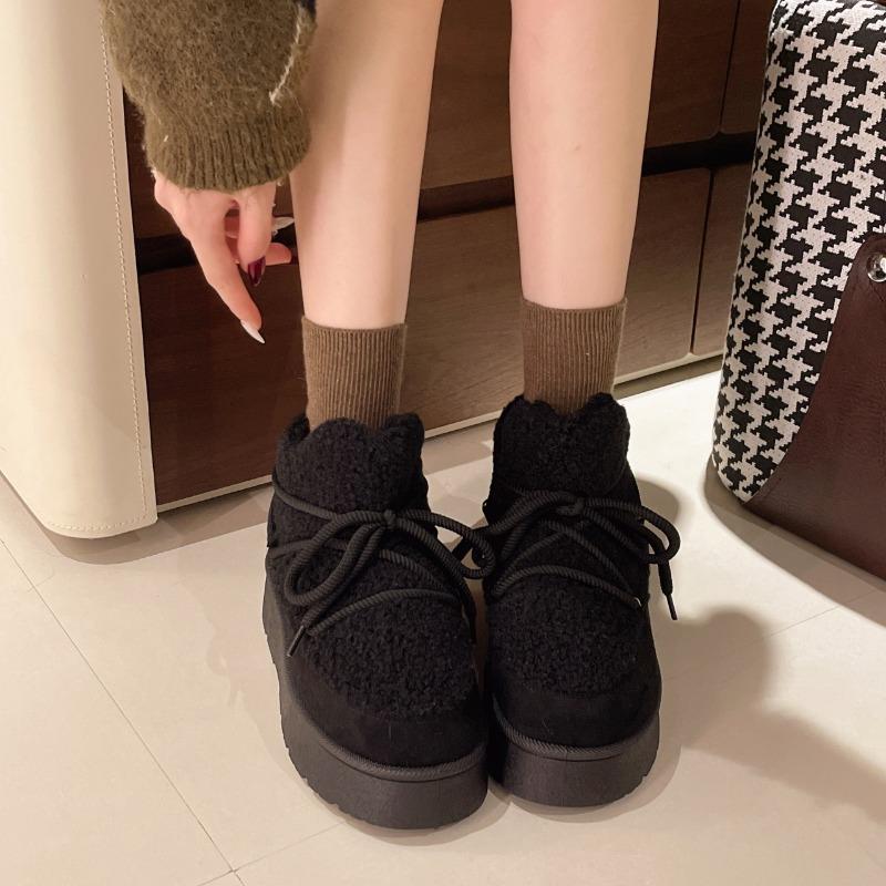 Fashion Platform Cross Strap 2025 Winter New Cotton Shoes with Fleece and Thickening Thermal Short Tube Slip-on Snow Boots