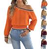 Women's Off Shoulder Ribbed Knit Pullover Sweater Long Sleeve Fall Top
