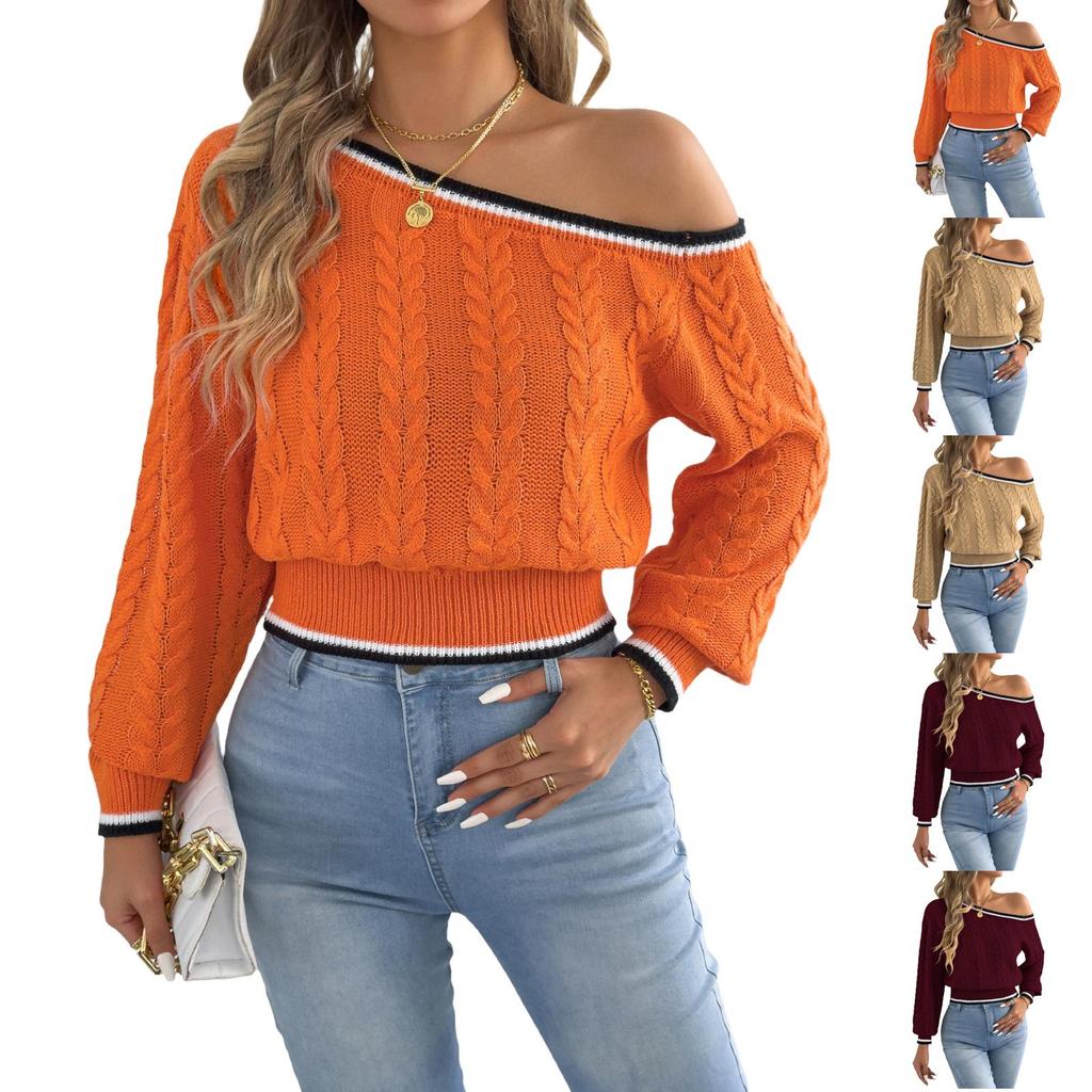 Women's Off Shoulder Ribbed Knit Pullover Sweater Long Sleeve Fall Top