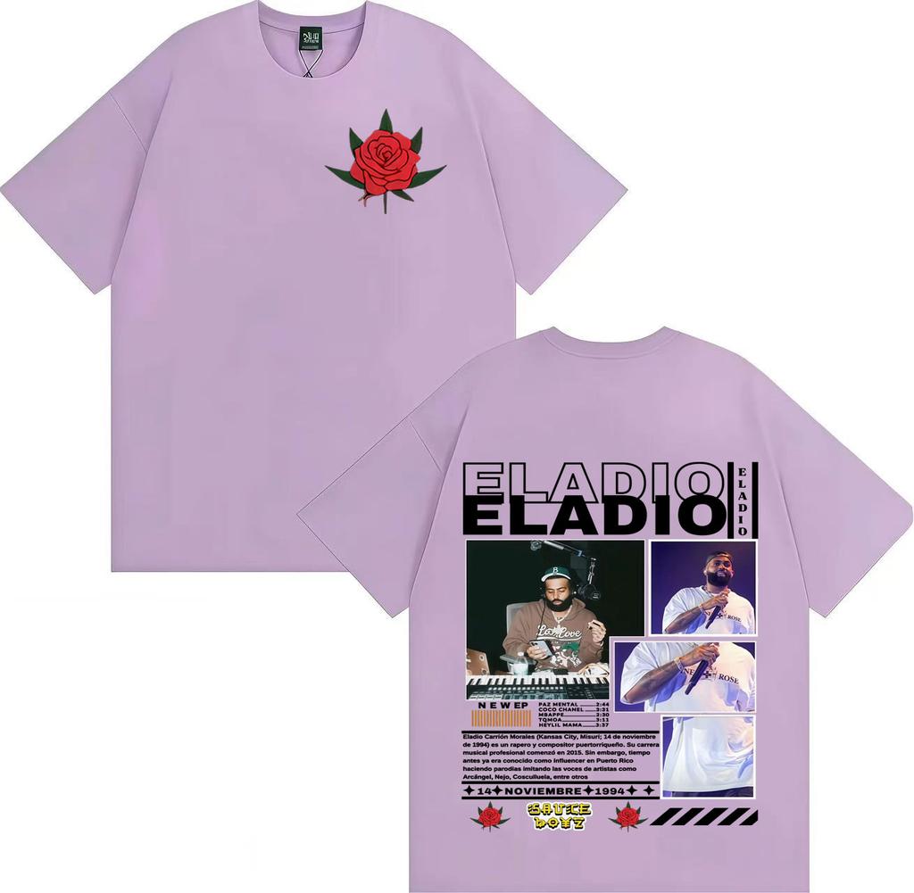 Rapper Eladio Carrion New Album 2025 Fashion Oversized Tshrit Men Pop Crewneck Double Sided Print Short Sleeve Tshrits Teenagers