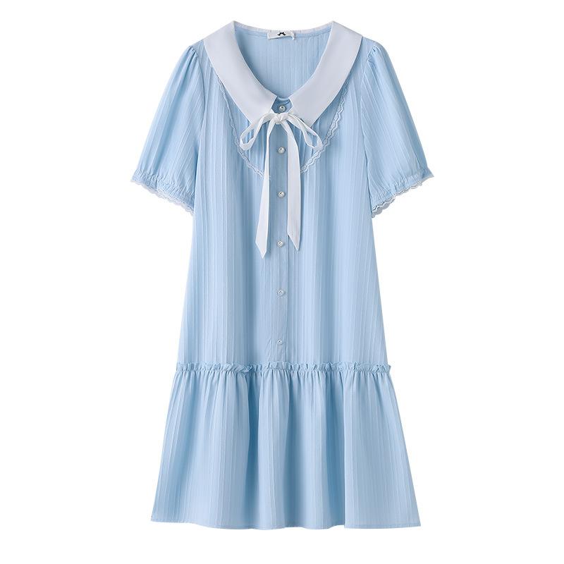 A New Summer Dress for Plus-size Women, Featuring A High-end Doll-neck Tie and A Fresh, Sweet Look