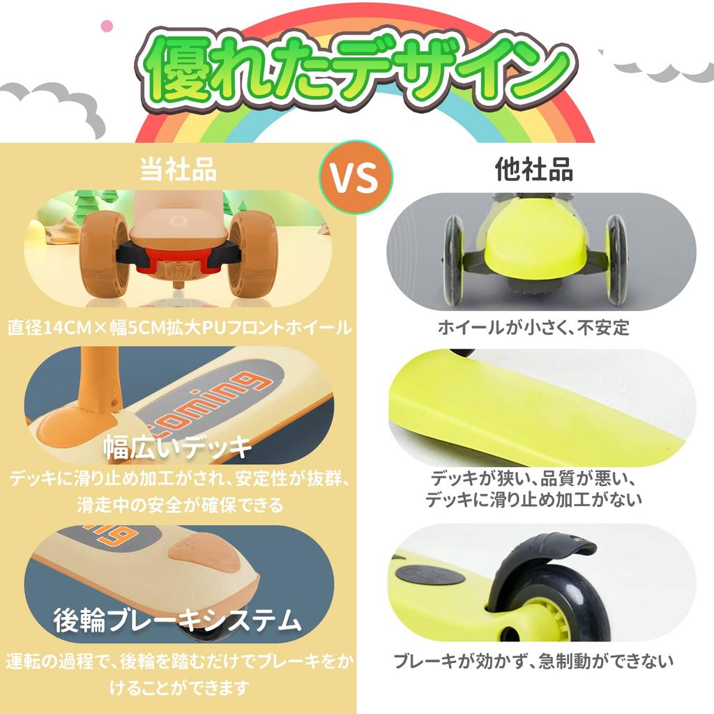 Kids Scooter Kickboard for Height Illuminating LED Stand Directional Easy to Load Capacity Rear Wheel Present Gift for Kids "MIMOSA" Kids, 3-level