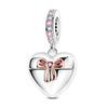 Lovely 925 Silver Pink Bow Charms Earrings Rings Christmas Bell Pendant Fit Original Bracelet Necklace DIY Jewelry Gift