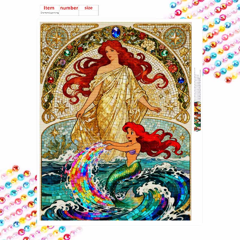 Disney 5d Diamond Painting, Ariel Mermaid Art Painting Diy Handmade Sticker Gift, Home Decoration Painting