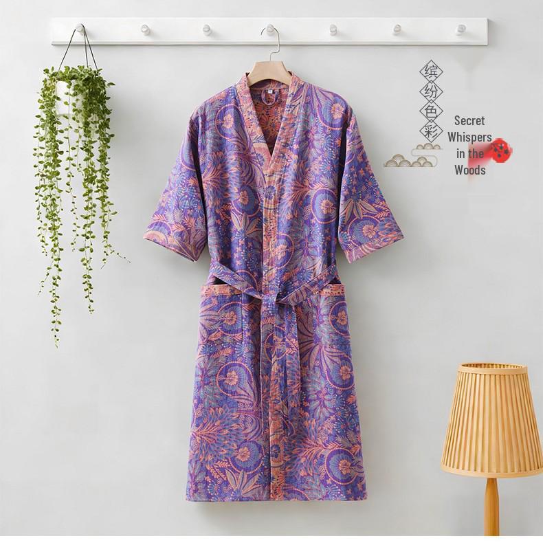 Pure Cotton Double Gauze Chinese Style Couple Bathrobe - Spring/Summer, Thin, Absorbent, Quick-Drying Pajamas/Homewear