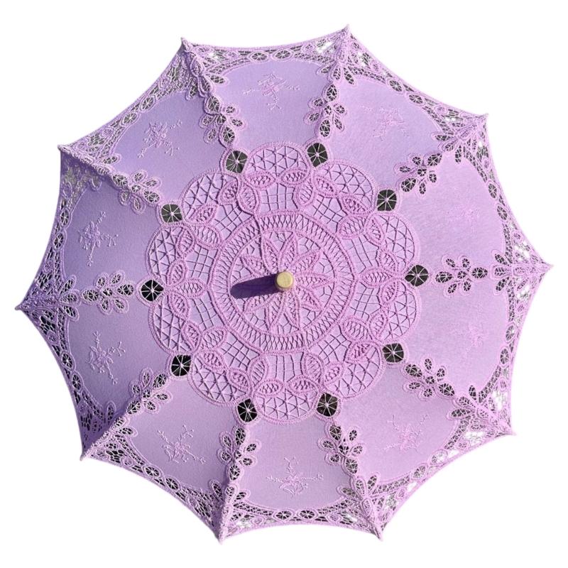 Handgefertigter Baumwollspitzen-Sonnenschirm Künstlerische Blumenstickerei Hochzeitsschirm Outdoor Sonne