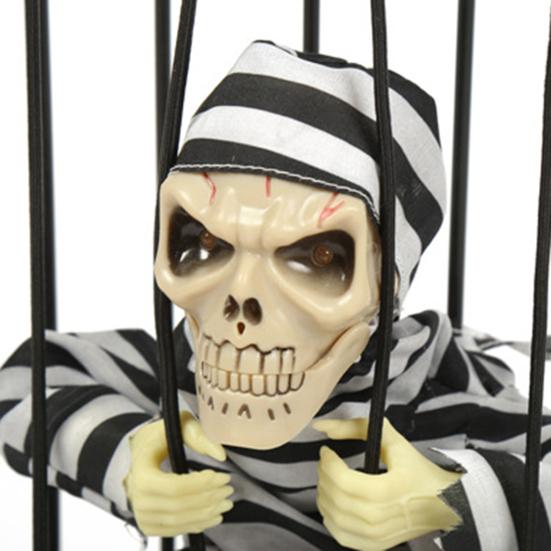 Sprechender Gefangenenanhänger Rote leuchtende Augen Gestreifte Kleidung Sprachaktiviert Gruselig Batteriebetrieben