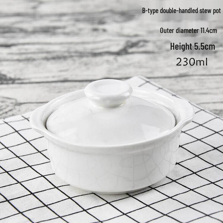 Bird's Nest Ceramic Double-Boiler Soup Pot with Lid - Small Stew & Dessert Pot with Double Handles for Hotel Steamed Egg Bowls.