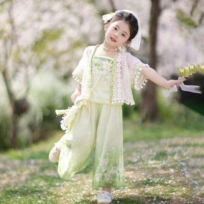 Children's Hanfu Summer 2026: New Ancient-Style Tang Suit Three-Piece Set with Trousers for Girls