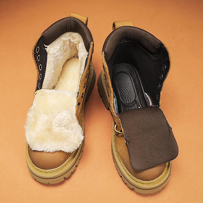Men's 2024 Yellow High Top Winter Desert Work Boots with Cotton and Velvet Lining for Snow.
