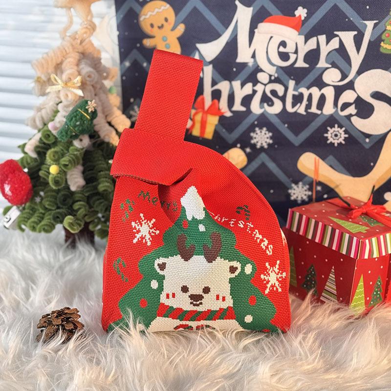 Merry Christmas Gift Bag Christmas Eve Apple Candy Bag Canvas Handbag Santa Claus Knitted Storage Bag Decor Holiday Gifts