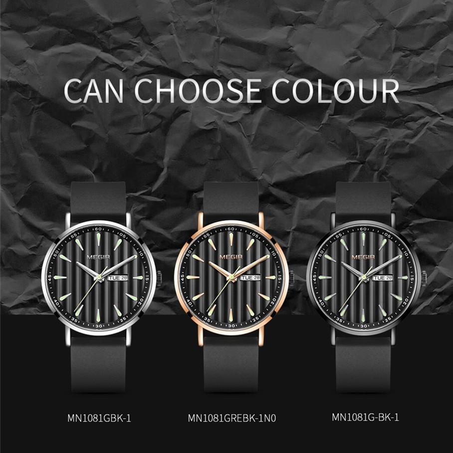 MEGIR Luxury Big Dial Watch for Men Silicone Strap Quartz Sport Wristwatch Waterproof Week Date Display Clock Reloj Hombre 1081