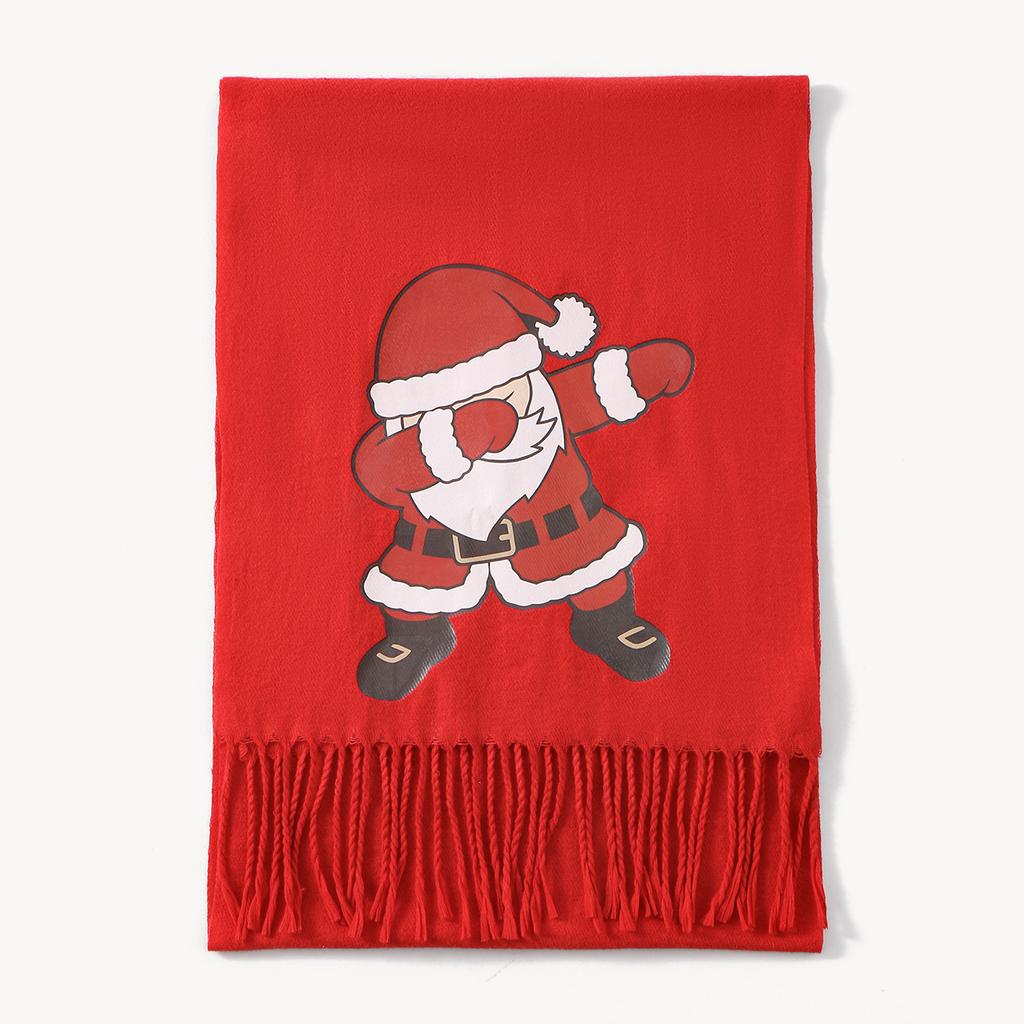 New Winter Cute Elk Christmas Printed Imitation cashmere Tassel Scarf  for Women Fashion Solid Thick Blanket Pashmina Shawl Wrap